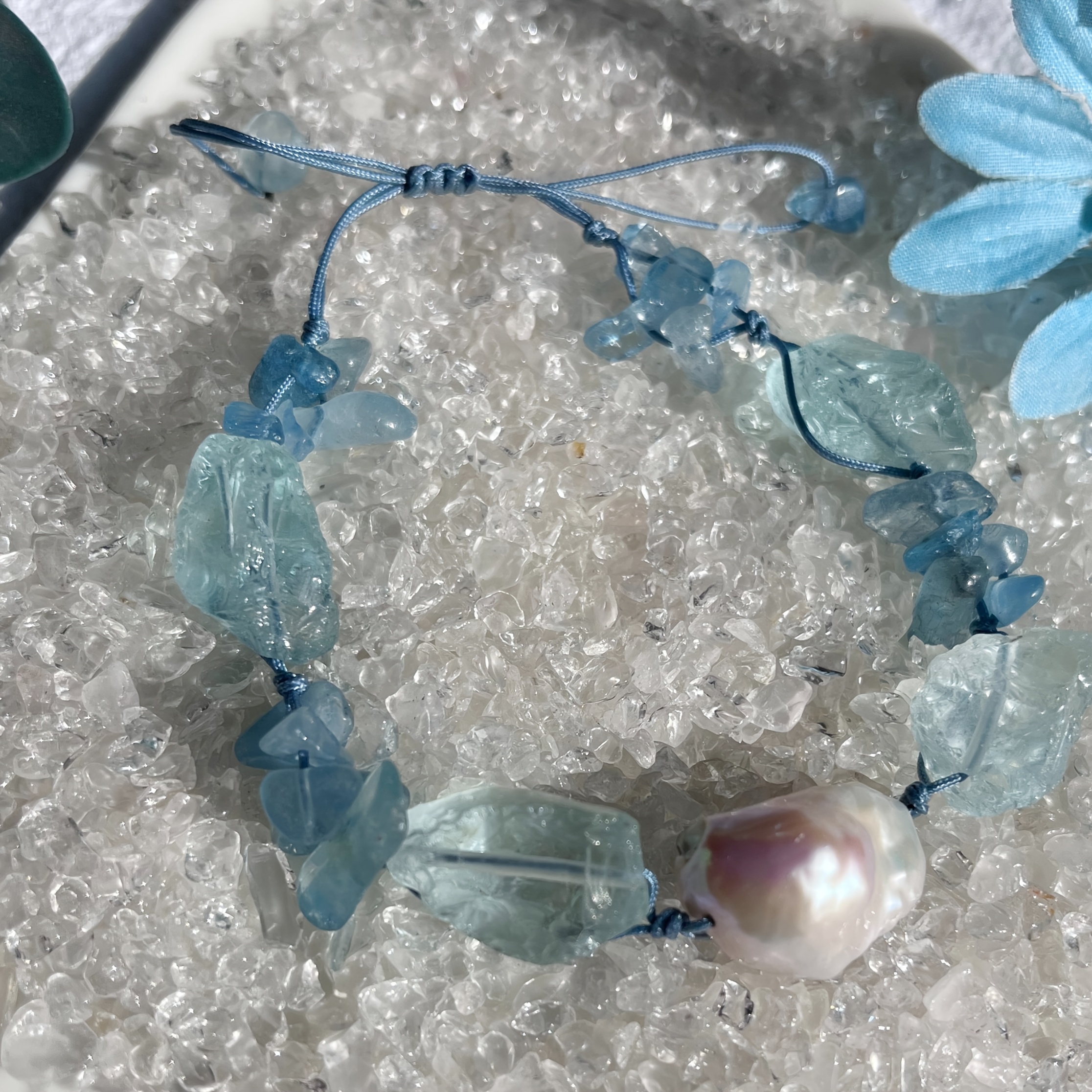 Bohemian Natural Pearl & Blue Crystal Bracelet, Perfect Gift
